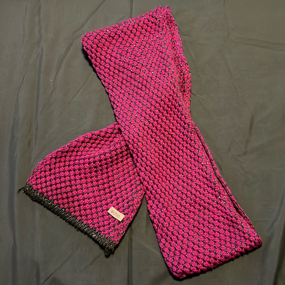Echo Knitted Pink and Grey Glitter Scarf